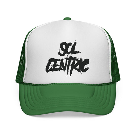 Sol Centric Trucker Hat — Bold Brush Script Mesh Cap