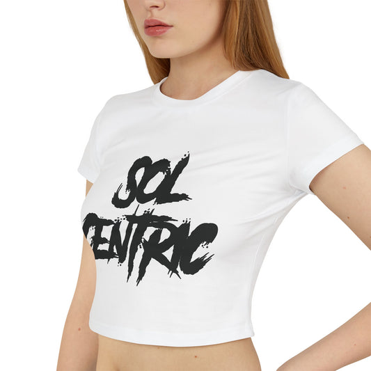 Sol Centric Women's Baby Tee — Trendy Brushstroke Logo Crop Top
