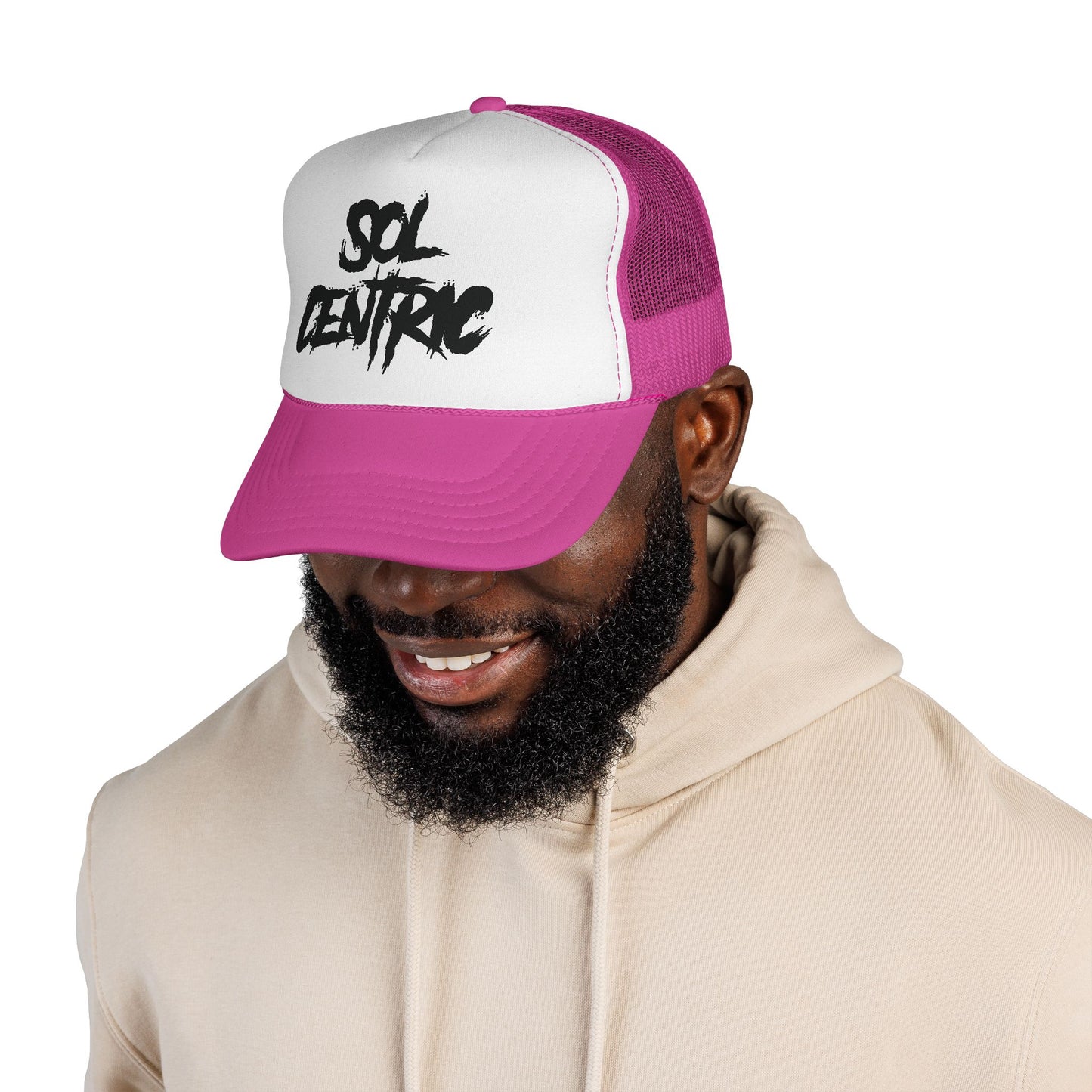 Sol Centric Trucker Hat — Bold Brush Script Mesh Cap