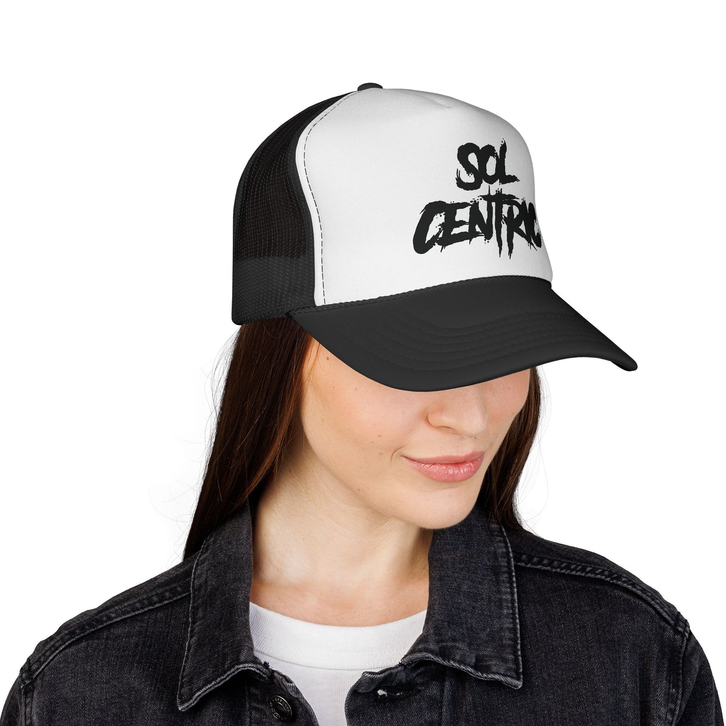 Sol Centric Trucker Hat — Bold Brush Script Mesh Cap
