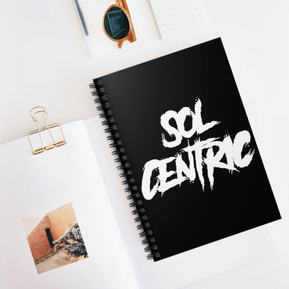 Sol Centric Spiral Notebook — Black Ruled Journal with Bold Brush Typography