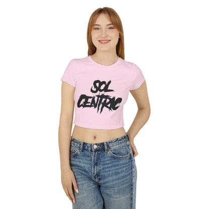 Sol Centric Women's Baby Tee — Trendy Brushstroke Logo Crop Top