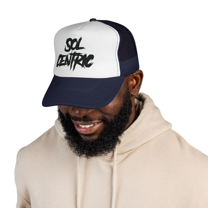 Sol Centric Trucker Hat — Bold Brush Script Mesh Cap