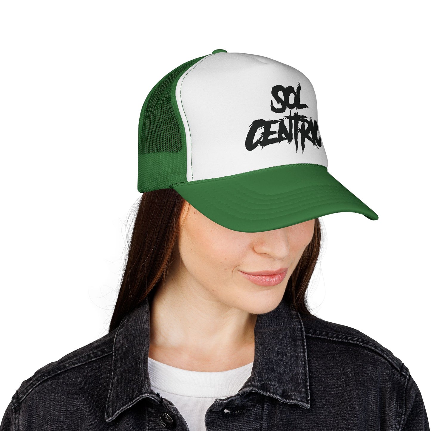 Sol Centric Trucker Hat — Bold Brush Script Mesh Cap