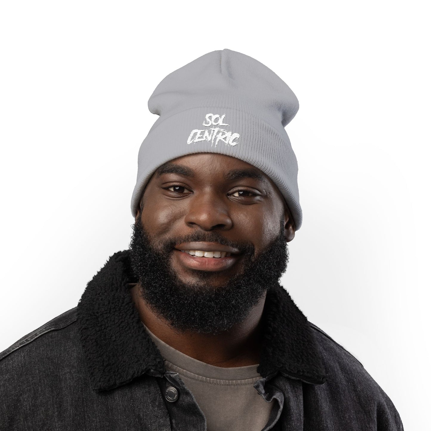 SOL CENTRIC Embroidered Knit Beanie — Cozy Winter Hat with Script Logo