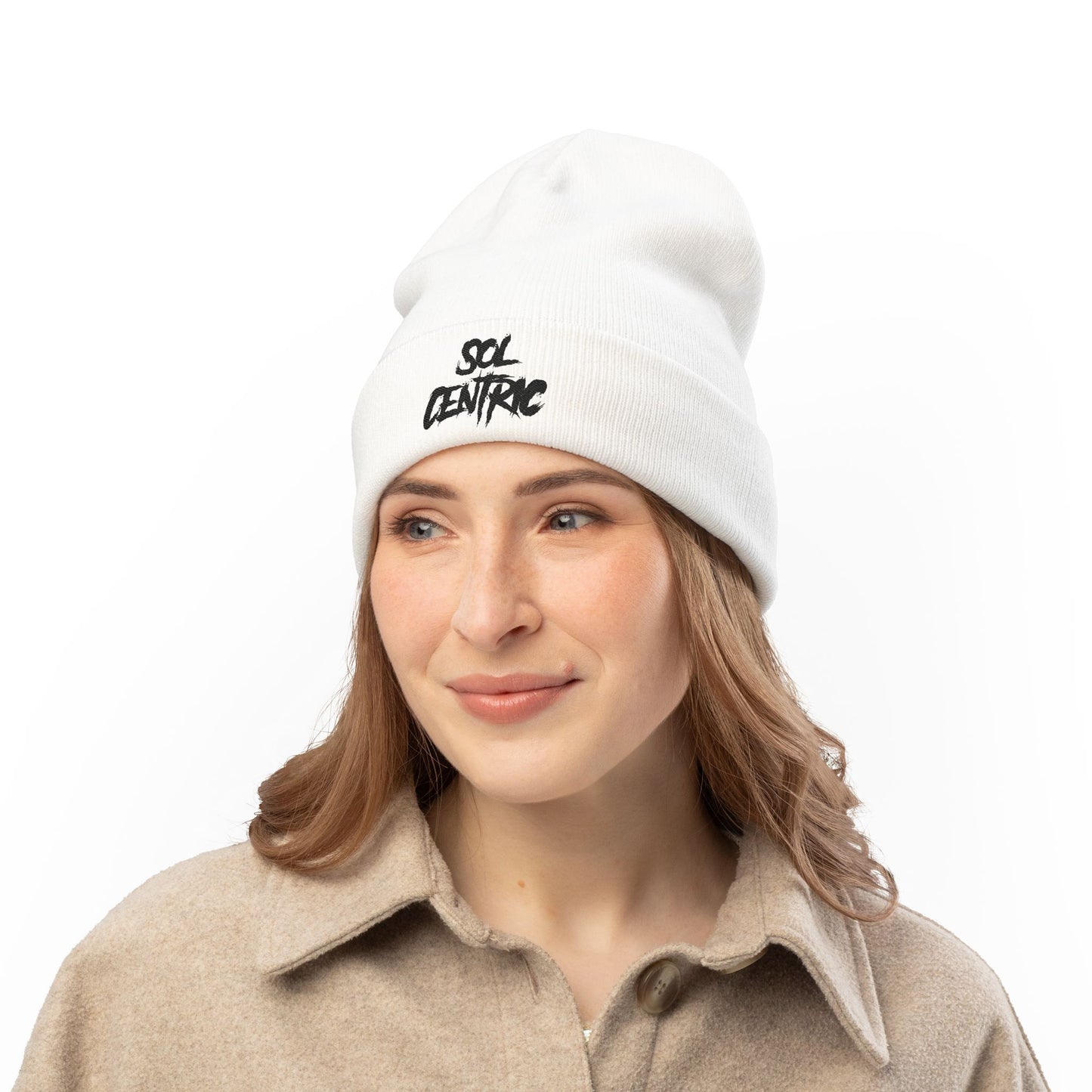 Embroidered "Sol Centric" Knit Beanie — Minimal Streetwear Winter Hat