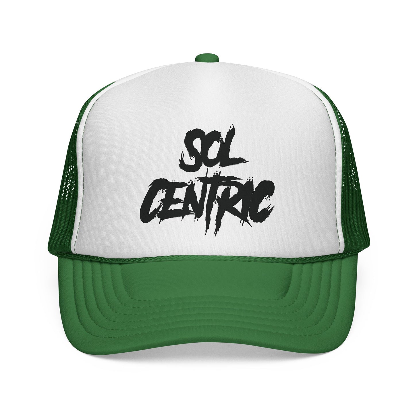 Sol Centric Trucker Hat — Bold Brush Script Mesh Cap