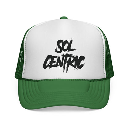Sol Centric Trucker Hat — Bold Brush Script Mesh Cap