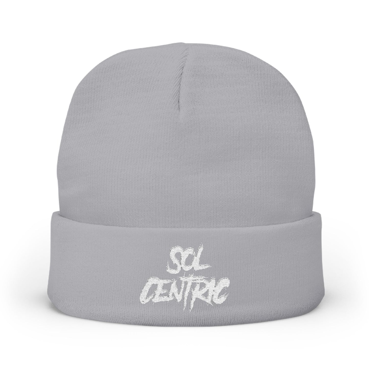 SOL CENTRIC Embroidered Knit Beanie — Cozy Winter Hat with Script Logo