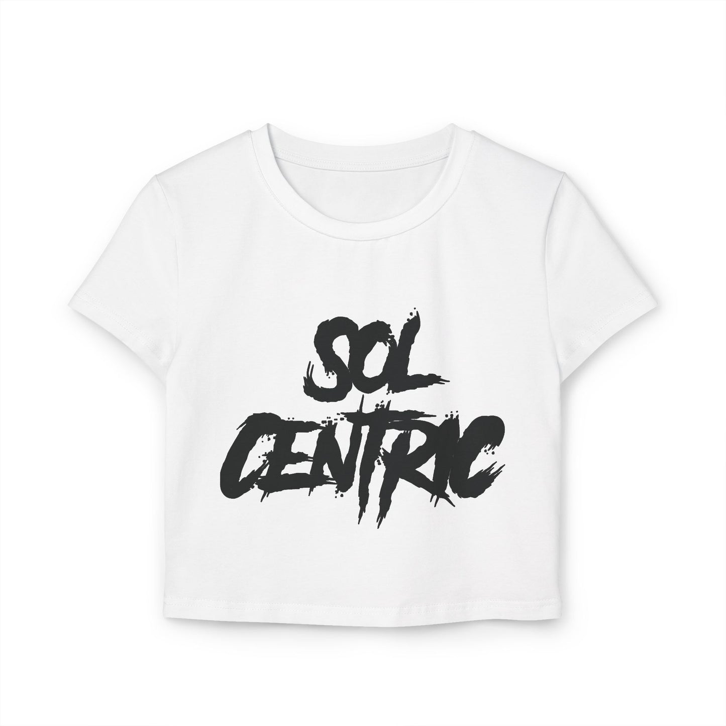 Sol Centric Women's Baby Tee — Trendy Brushstroke Logo Crop Top