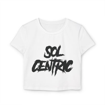 Sol Centric Women's Baby Tee — Trendy Brushstroke Logo Crop Top