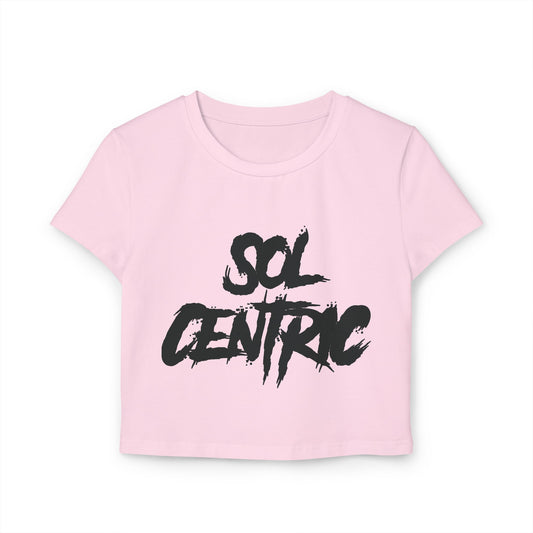 Sol Centric Women's Baby Tee — Trendy Brushstroke Logo Crop Top
