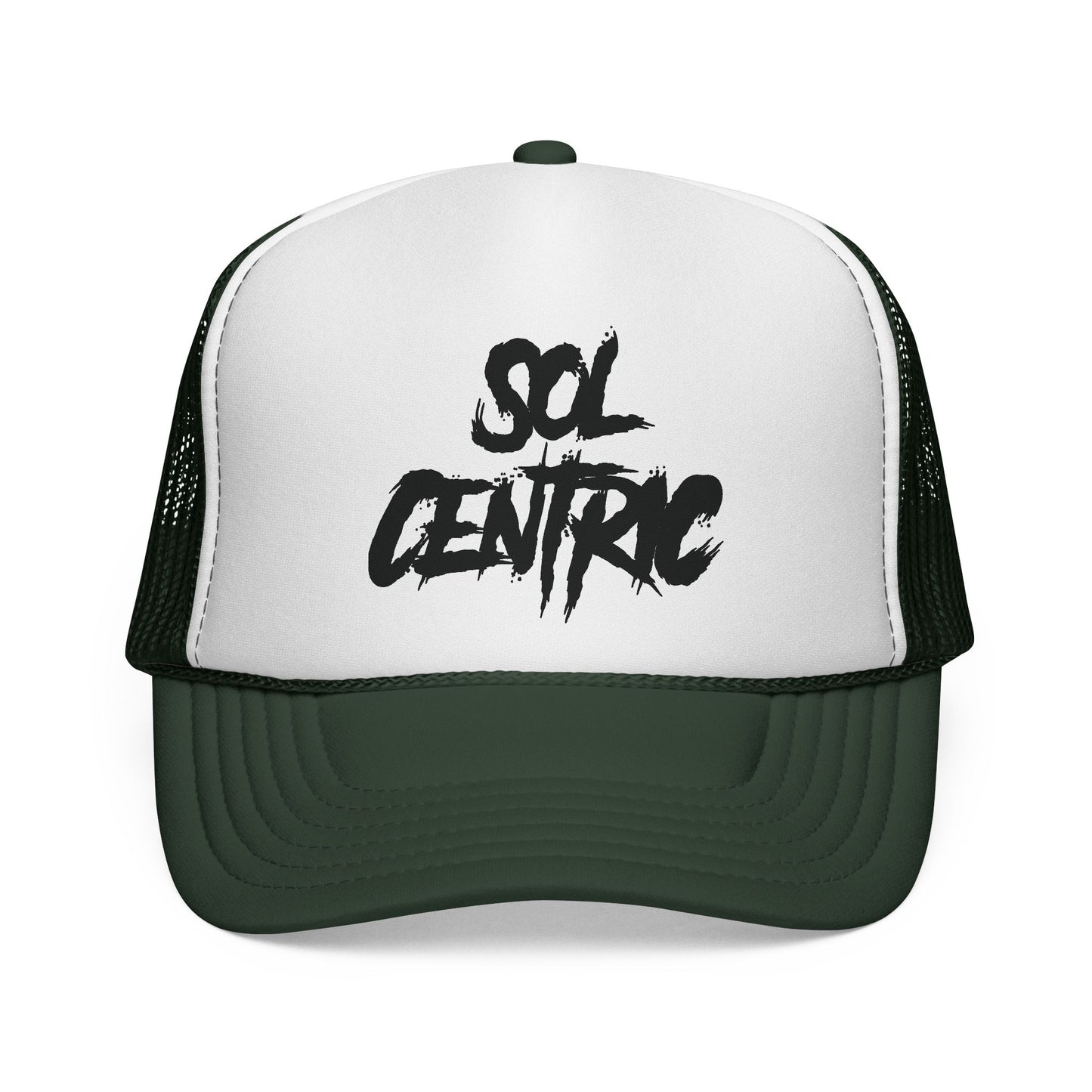 Sol Centric Trucker Hat — Bold Brush Script Mesh Cap