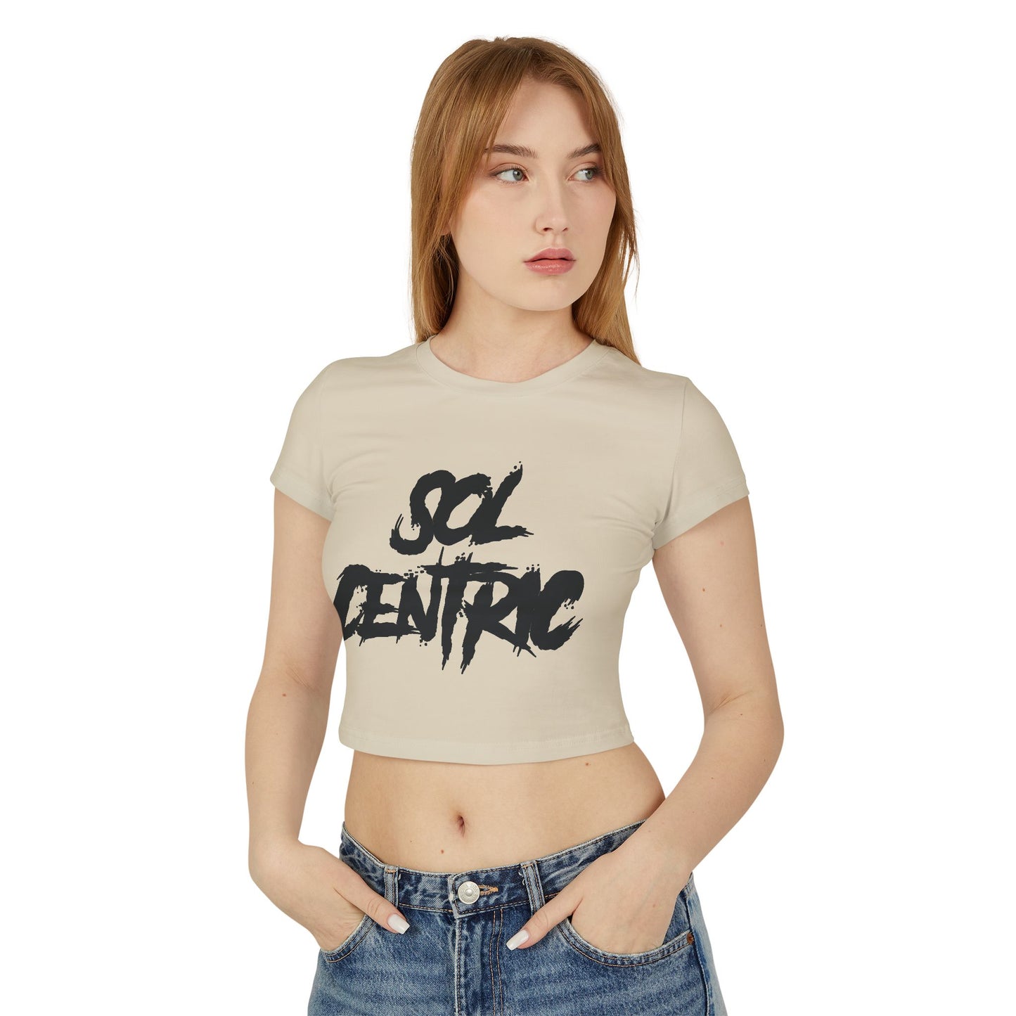 Sol Centric Women's Baby Tee — Trendy Brushstroke Logo Crop Top