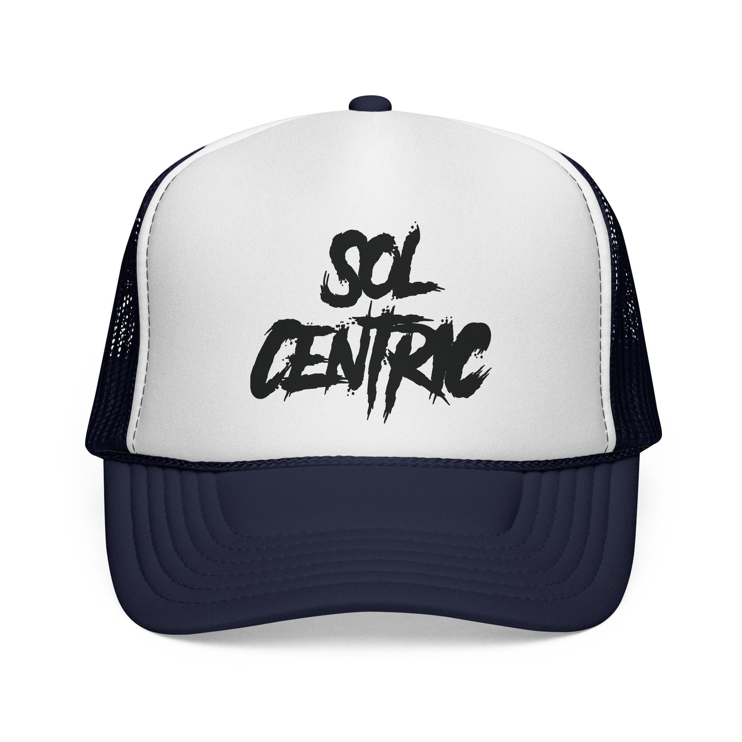 Sol Centric Trucker Hat — Bold Brush Script Mesh Cap