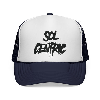 Sol Centric Trucker Hat — Bold Brush Script Mesh Cap