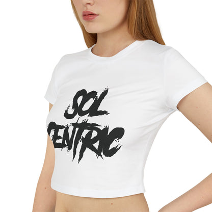 Sol Centric Women's Baby Tee — Trendy Brushstroke Logo Crop Top