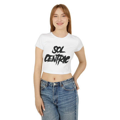 Sol Centric Women's Baby Tee — Trendy Brushstroke Logo Crop Top