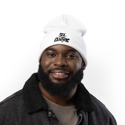 Embroidered "Sol Centric" Knit Beanie — Minimal Streetwear Winter Hat