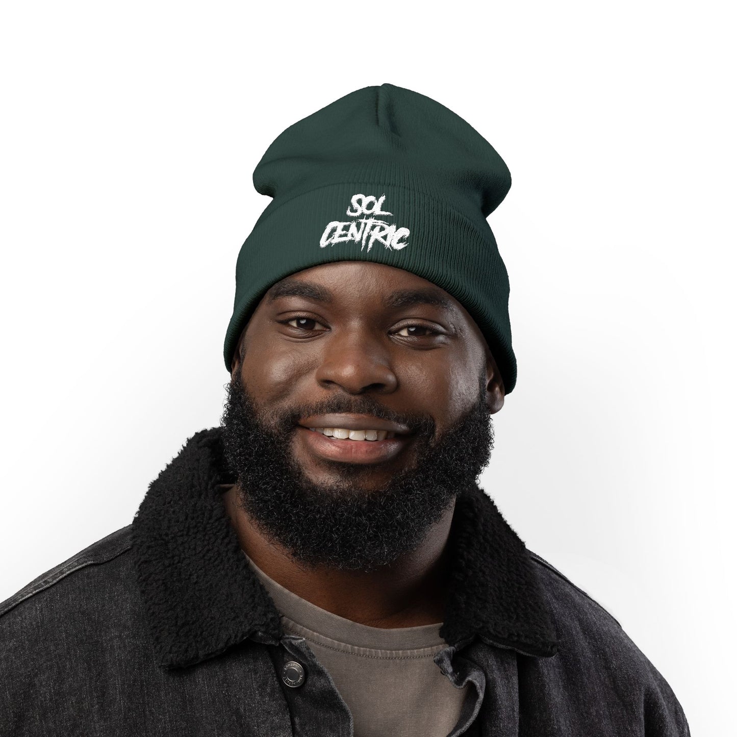 SOL CENTRIC Embroidered Knit Beanie — Cozy Winter Hat with Script Logo