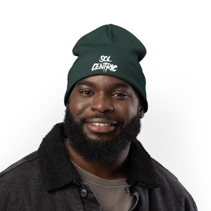 SOL CENTRIC Embroidered Knit Beanie — Cozy Winter Hat with Script Logo