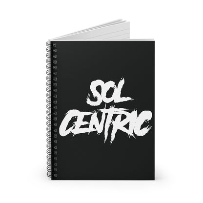 Sol Centric Spiral Notebook — Black Ruled Journal with Bold Brush Typography