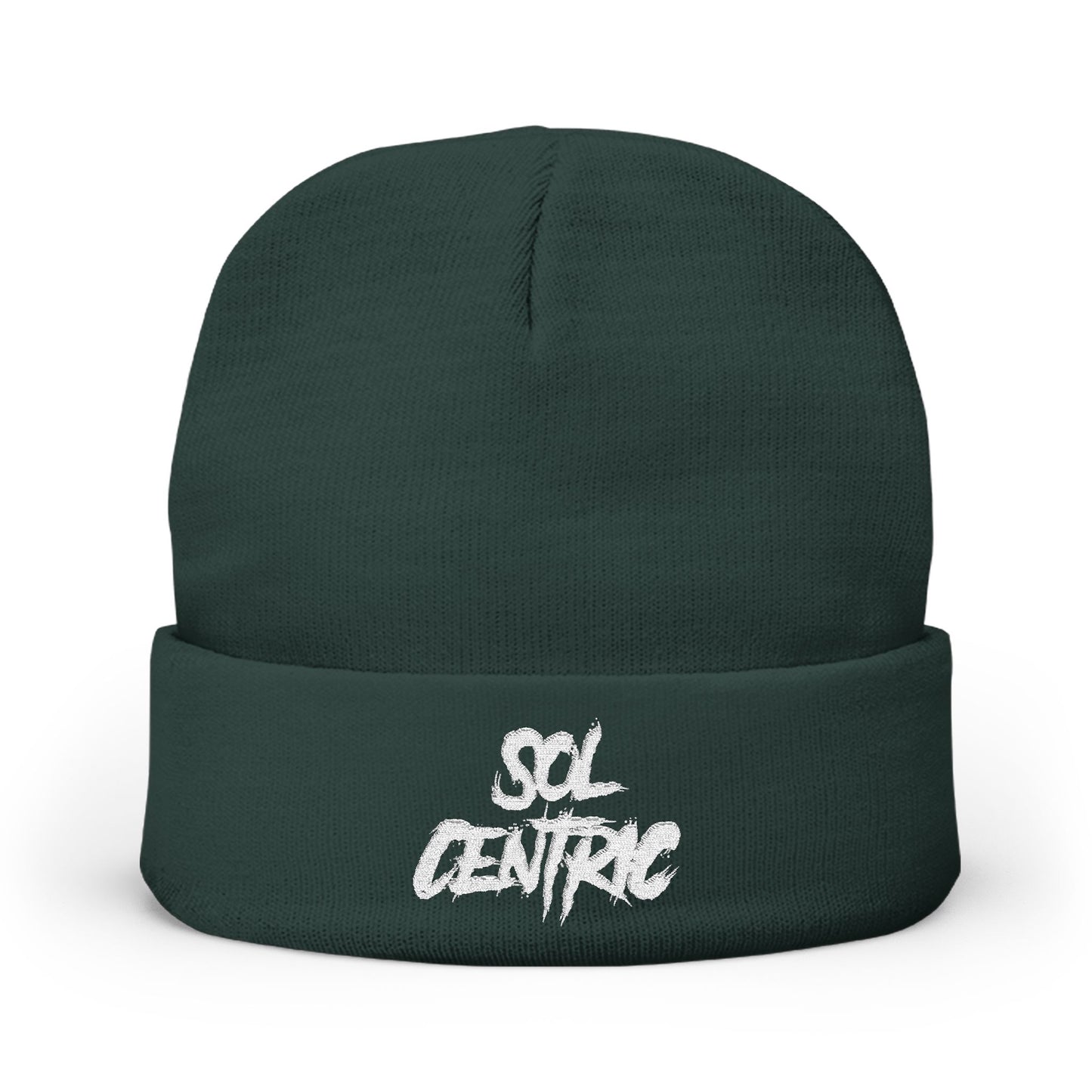 SOL CENTRIC Embroidered Knit Beanie — Cozy Winter Hat with Script Logo
