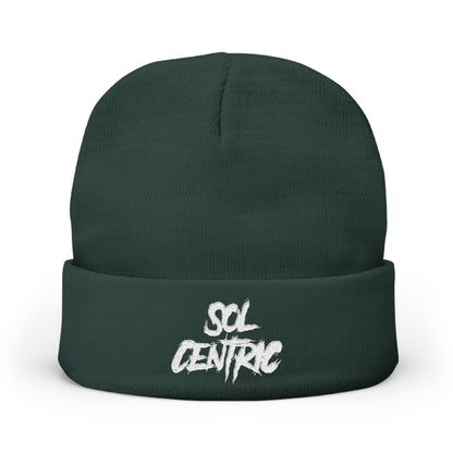 SOL CENTRIC Embroidered Knit Beanie — Cozy Winter Hat with Script Logo