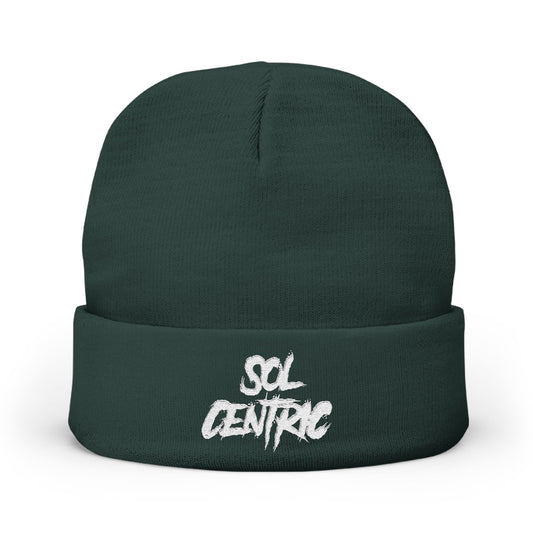 SOL CENTRIC Embroidered Knit Beanie — Cozy Winter Hat with Script Logo