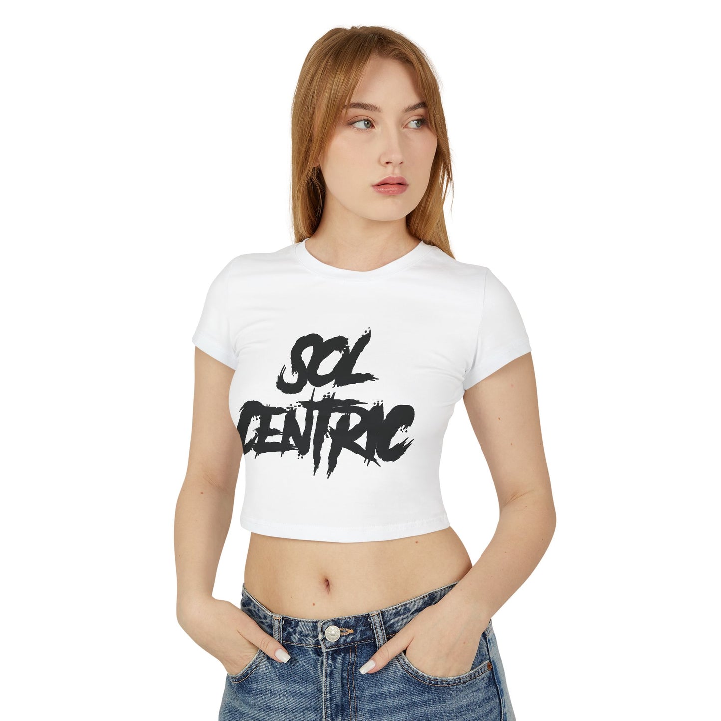 Sol Centric Women's Baby Tee — Trendy Brushstroke Logo Crop Top