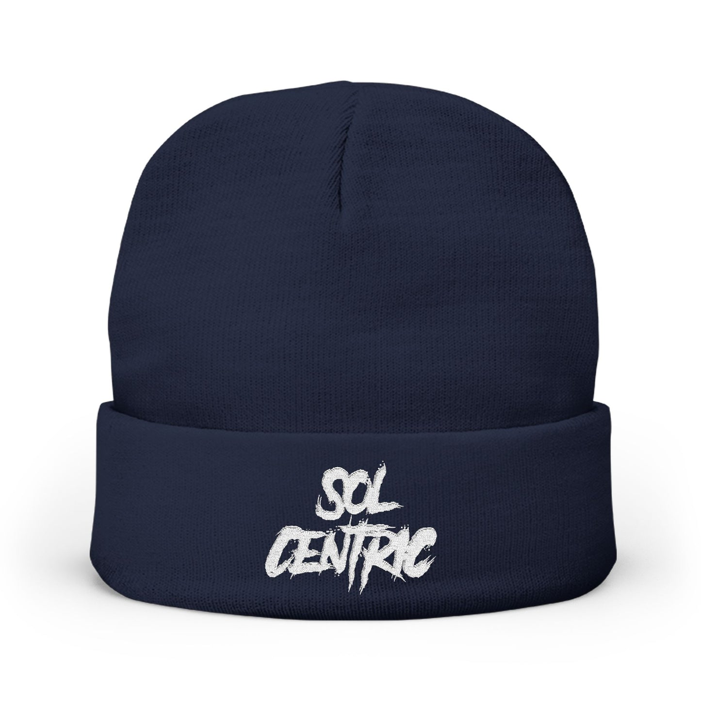 SOL CENTRIC Embroidered Knit Beanie — Cozy Winter Hat with Script Logo
