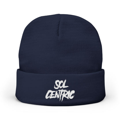 SOL CENTRIC Embroidered Knit Beanie — Cozy Winter Hat with Script Logo