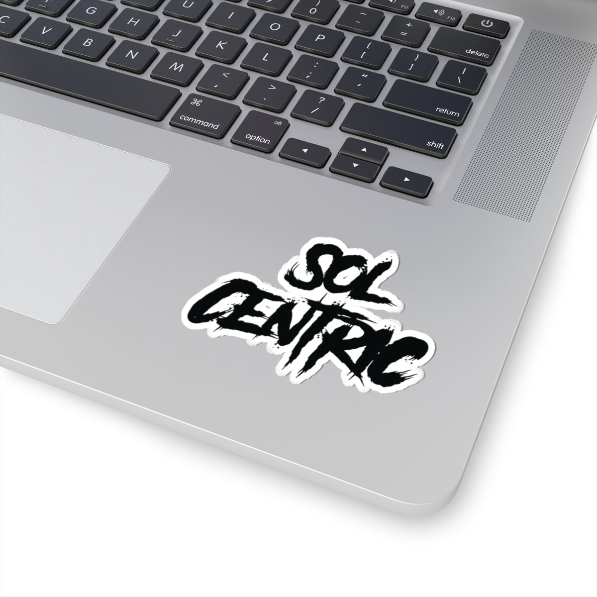 Sol Centric Brushstroke Sticker — Bold Black Kiss-Cut Vinyl Decal for Laptops & Gear