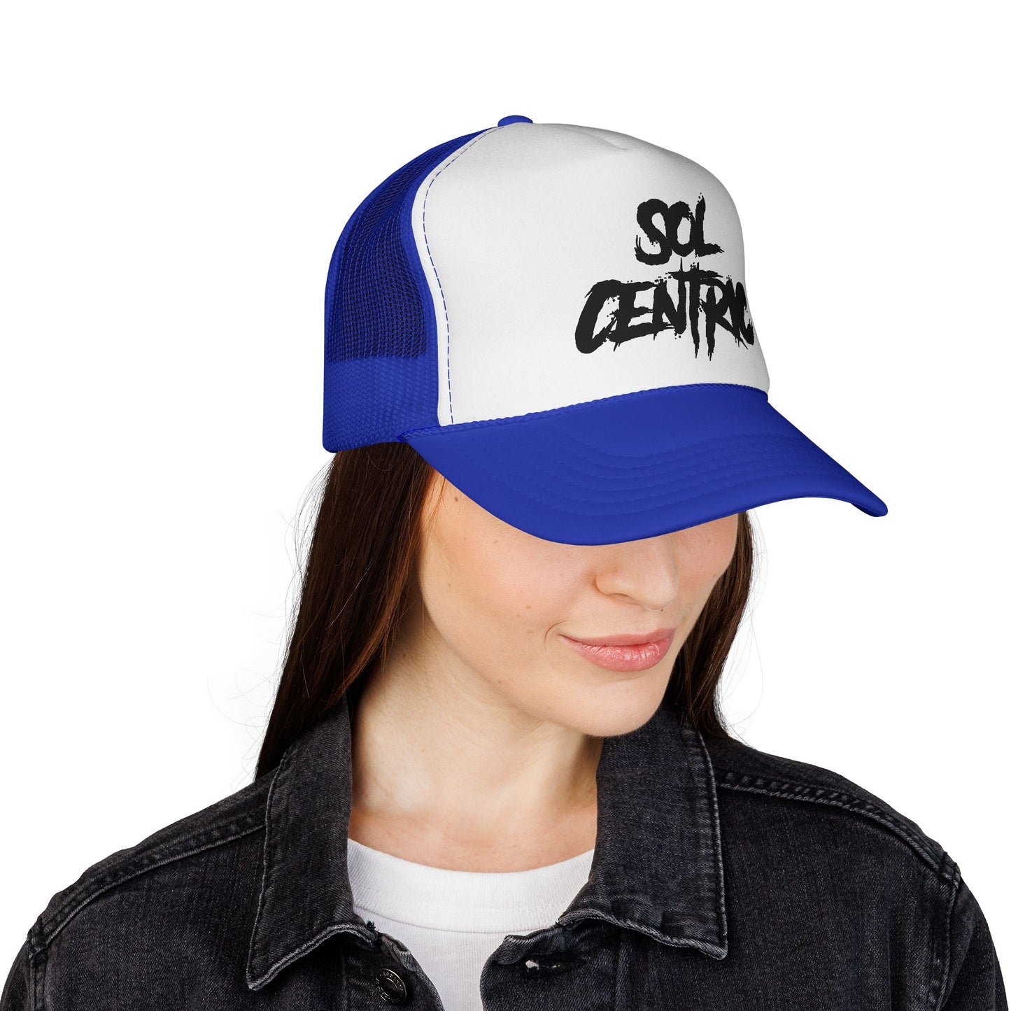 Sol Centric Trucker Hat — Bold Brush Script Mesh Cap