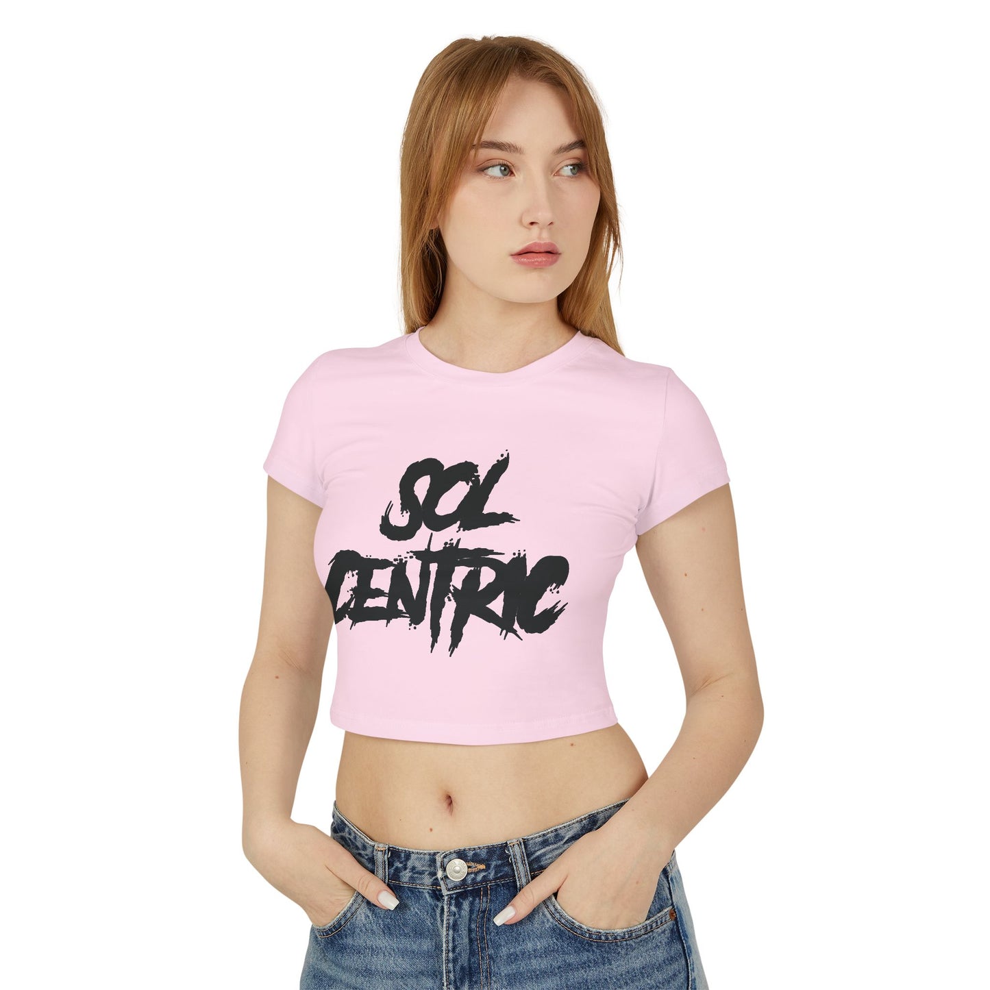 Sol Centric Women's Baby Tee — Trendy Brushstroke Logo Crop Top