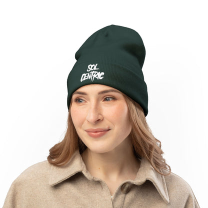 SOL CENTRIC Embroidered Knit Beanie — Cozy Winter Hat with Script Logo