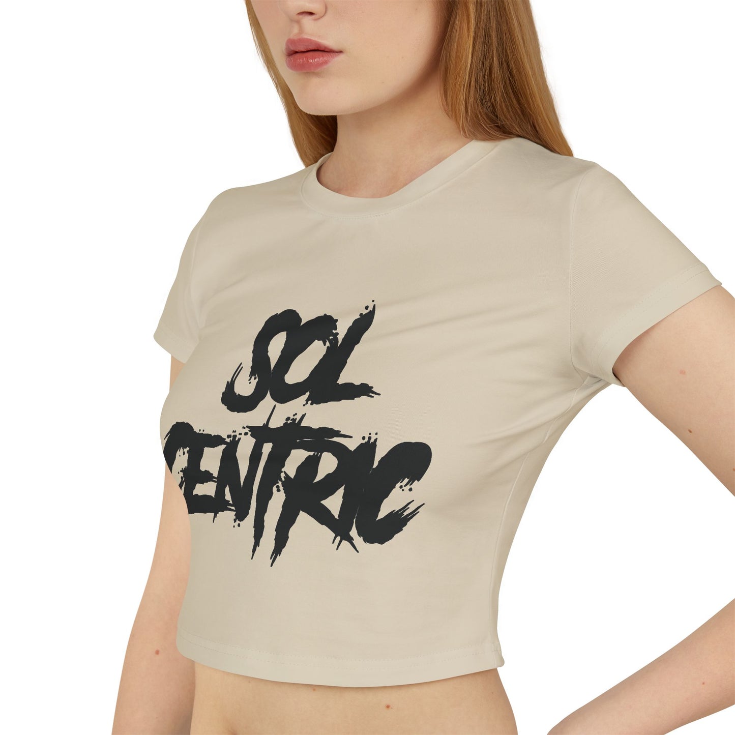 Sol Centric Women's Baby Tee — Trendy Brushstroke Logo Crop Top