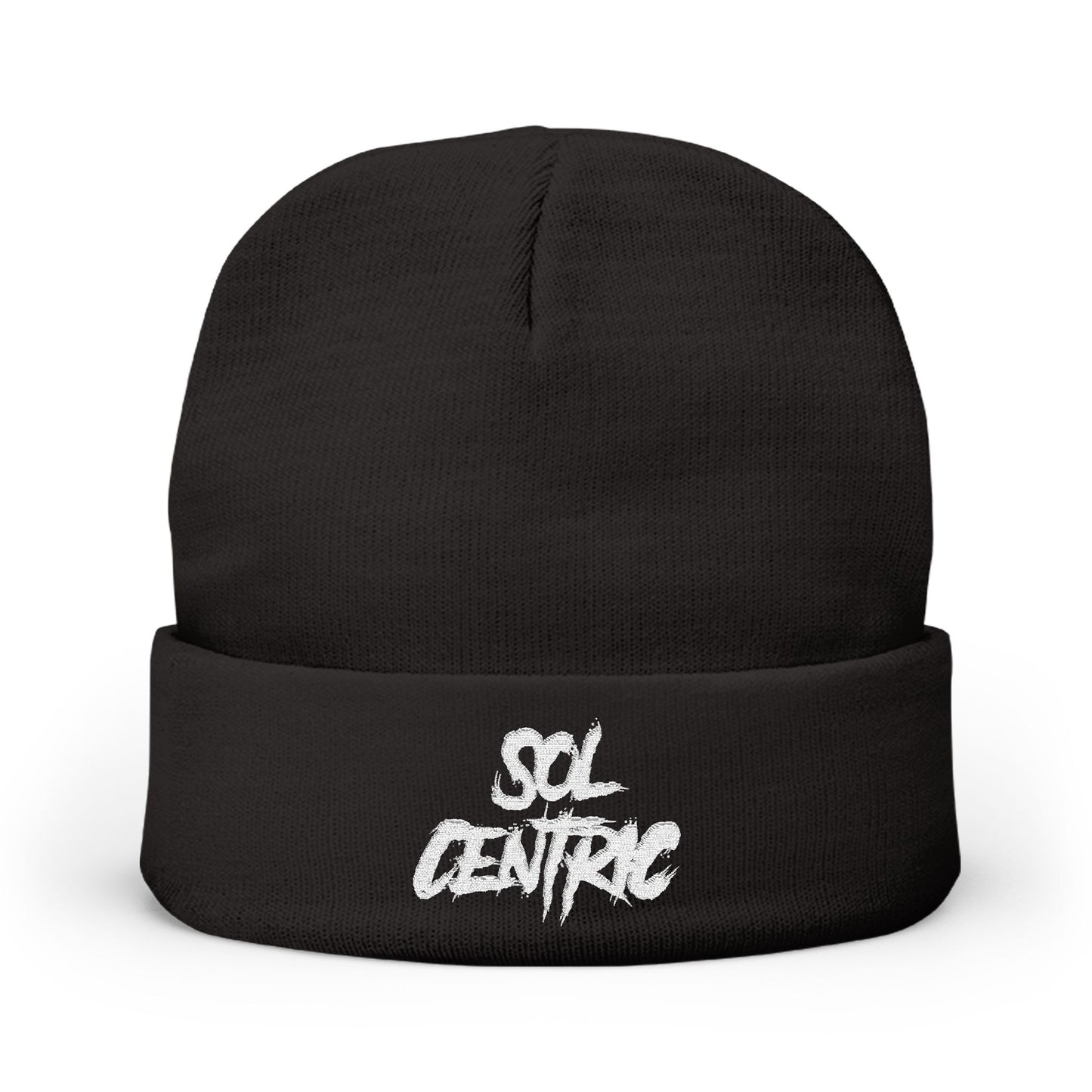 SOL CENTRIC Embroidered Knit Beanie — Cozy Winter Hat with Script Logo