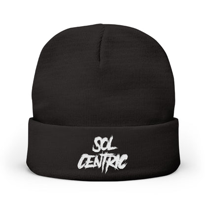 SOL CENTRIC Embroidered Knit Beanie — Cozy Winter Hat with Script Logo