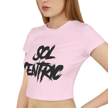Sol Centric Women's Baby Tee — Trendy Brushstroke Logo Crop Top