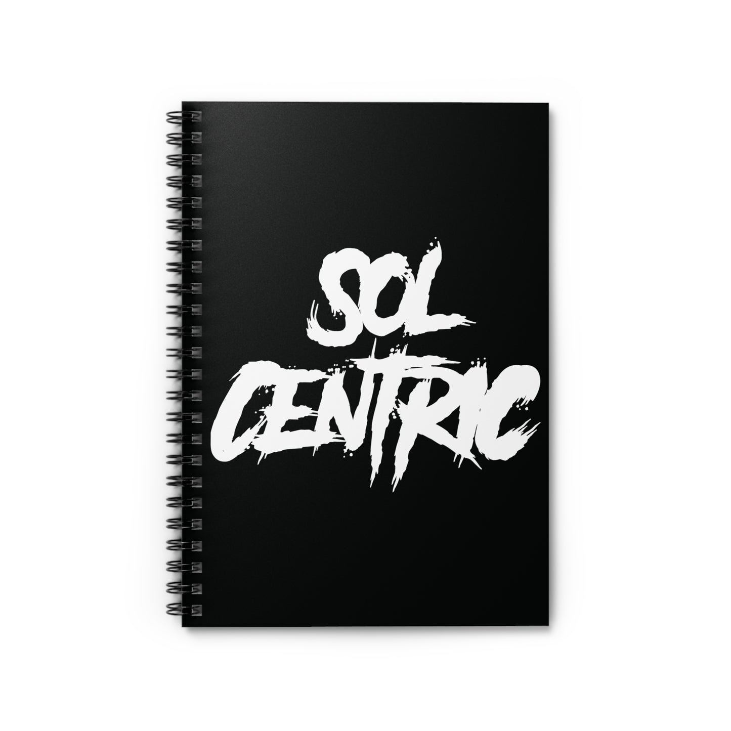 Sol Centric Spiral Notebook — Black Ruled Journal with Bold Brush Typography