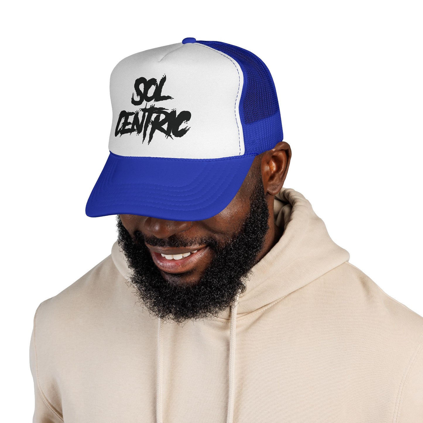 Sol Centric Trucker Hat — Bold Brush Script Mesh Cap
