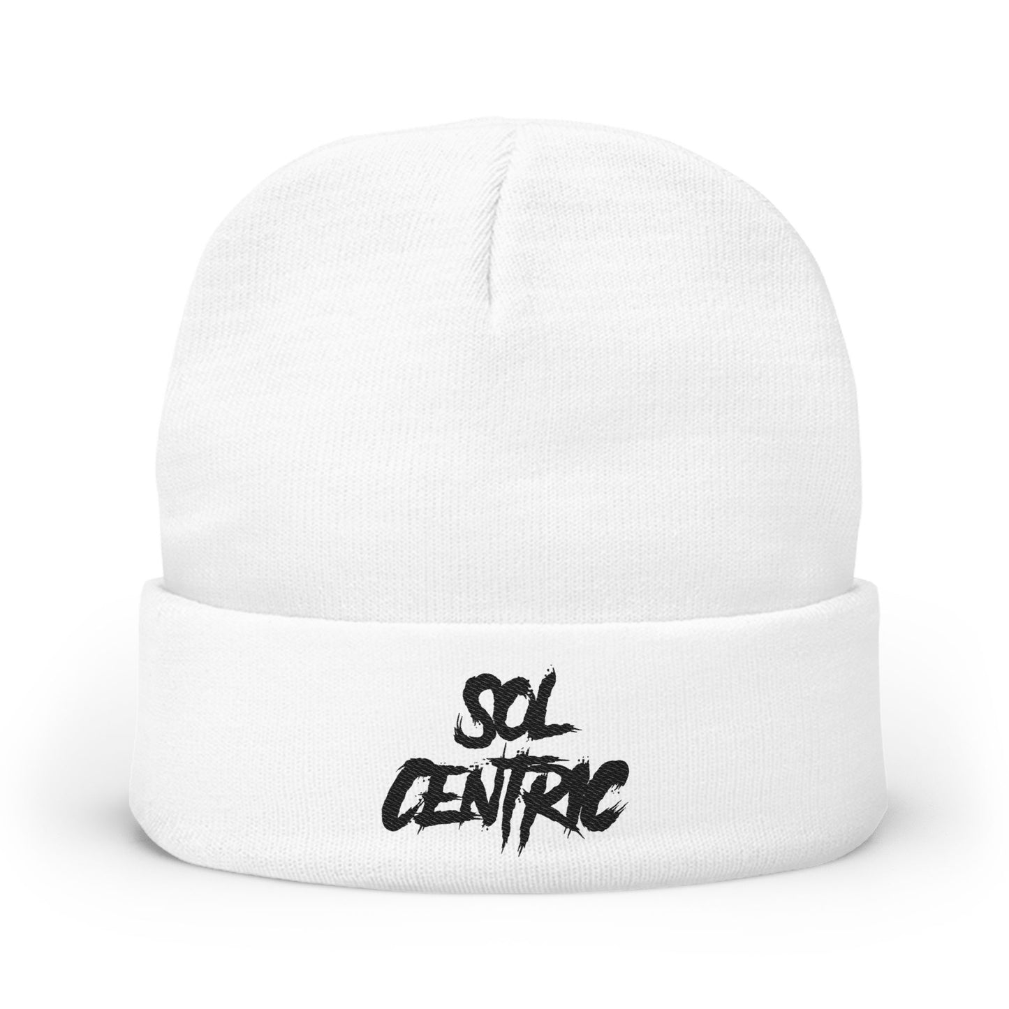 Embroidered "Sol Centric" Knit Beanie — Minimal Streetwear Winter Hat
