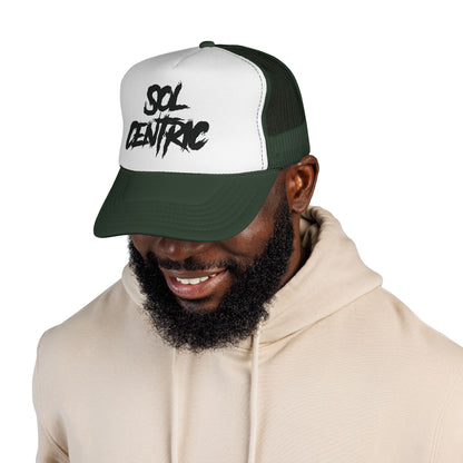 Sol Centric Trucker Hat — Bold Brush Script Mesh Cap