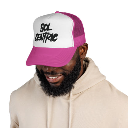 Sol Centric Trucker Hat — Bold Brush Script Mesh Cap
