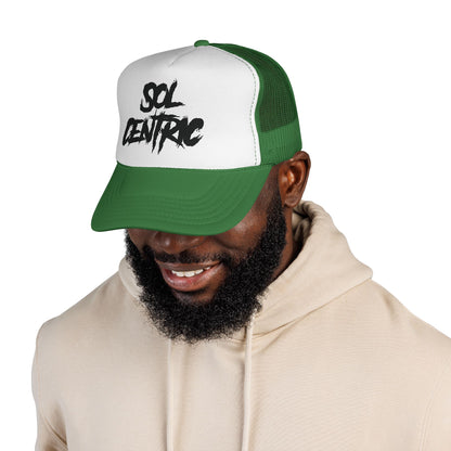 Sol Centric Trucker Hat — Bold Brush Script Mesh Cap