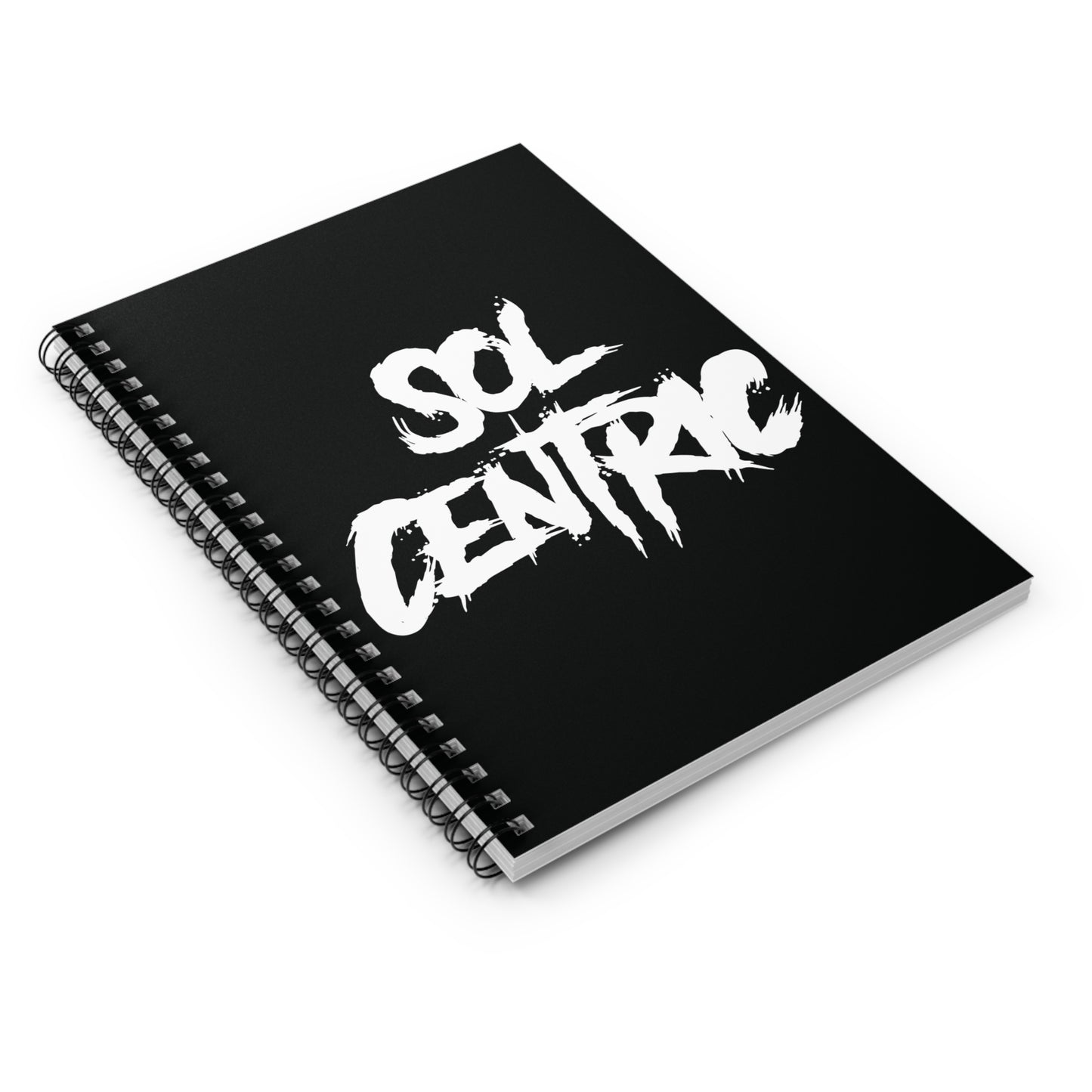 Sol Centric Spiral Notebook — Black Ruled Journal with Bold Brush Typography