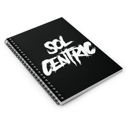Sol Centric Spiral Notebook — Black Ruled Journal with Bold Brush Typography
