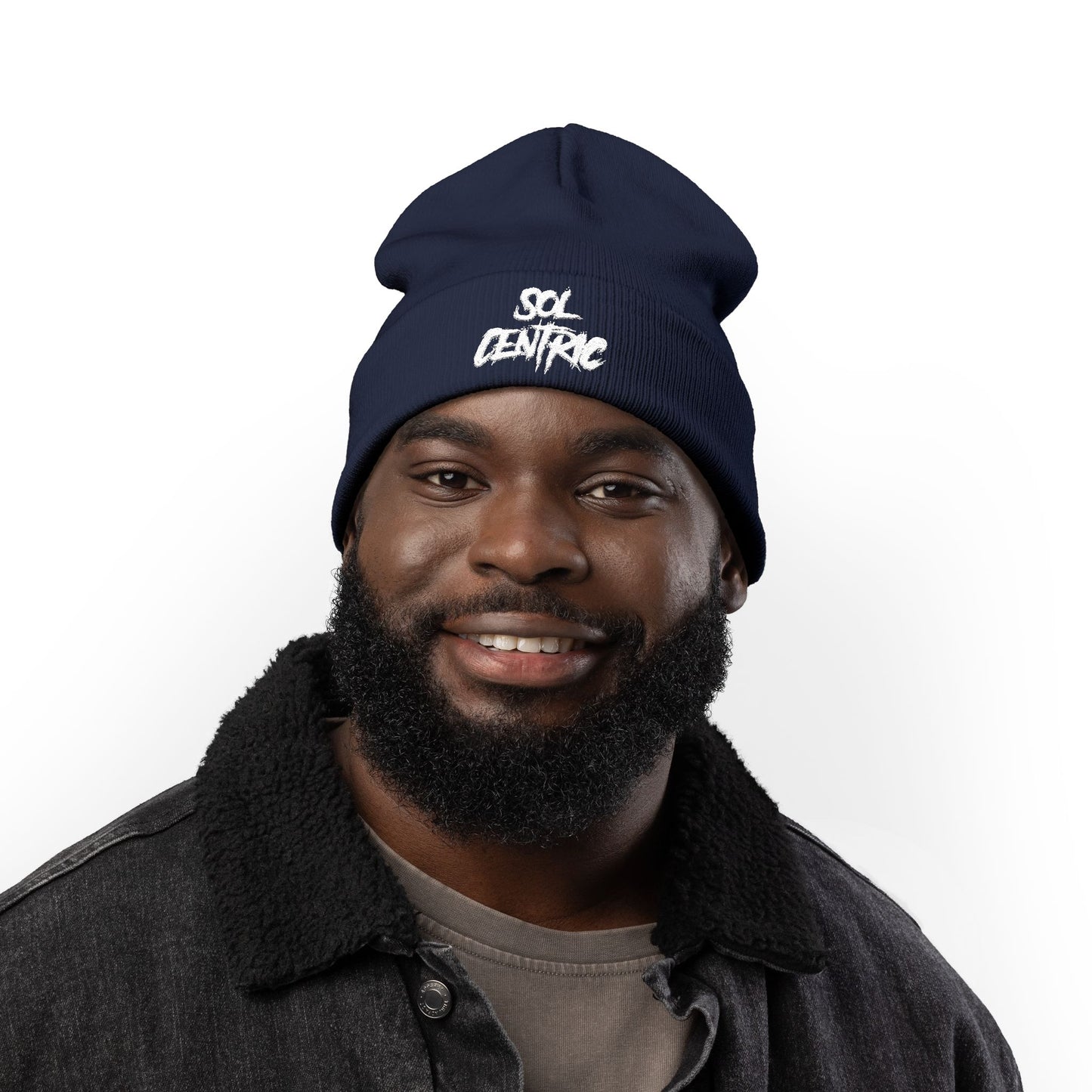SOL CENTRIC Embroidered Knit Beanie — Cozy Winter Hat with Script Logo