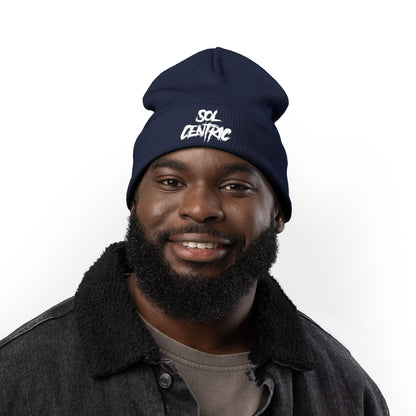 SOL CENTRIC Embroidered Knit Beanie — Cozy Winter Hat with Script Logo
